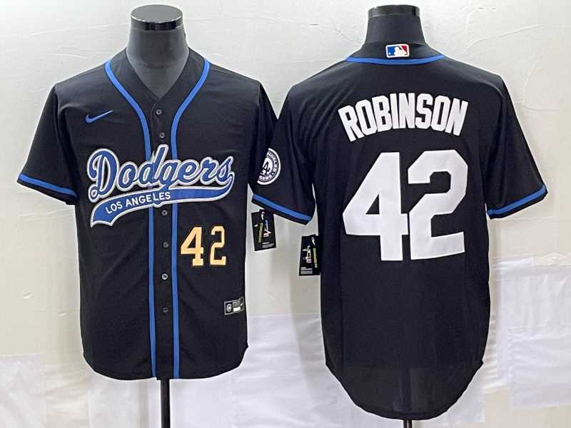 Mens Los Angeles Dodgers #42 Jackie Robinson Number Black With Patch Cool Base Stitched Baseball Jersey